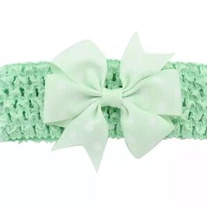Mint Polka Dot Ribbon Bow With Elastic HairBand-Dual-use Hair Clip Head…